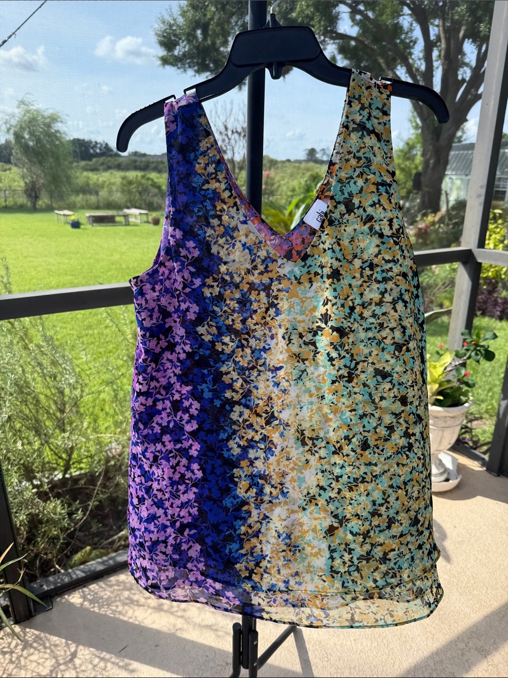 CAbi Floral Ombre V-Neck Camisole in Purple, Blue & Teal